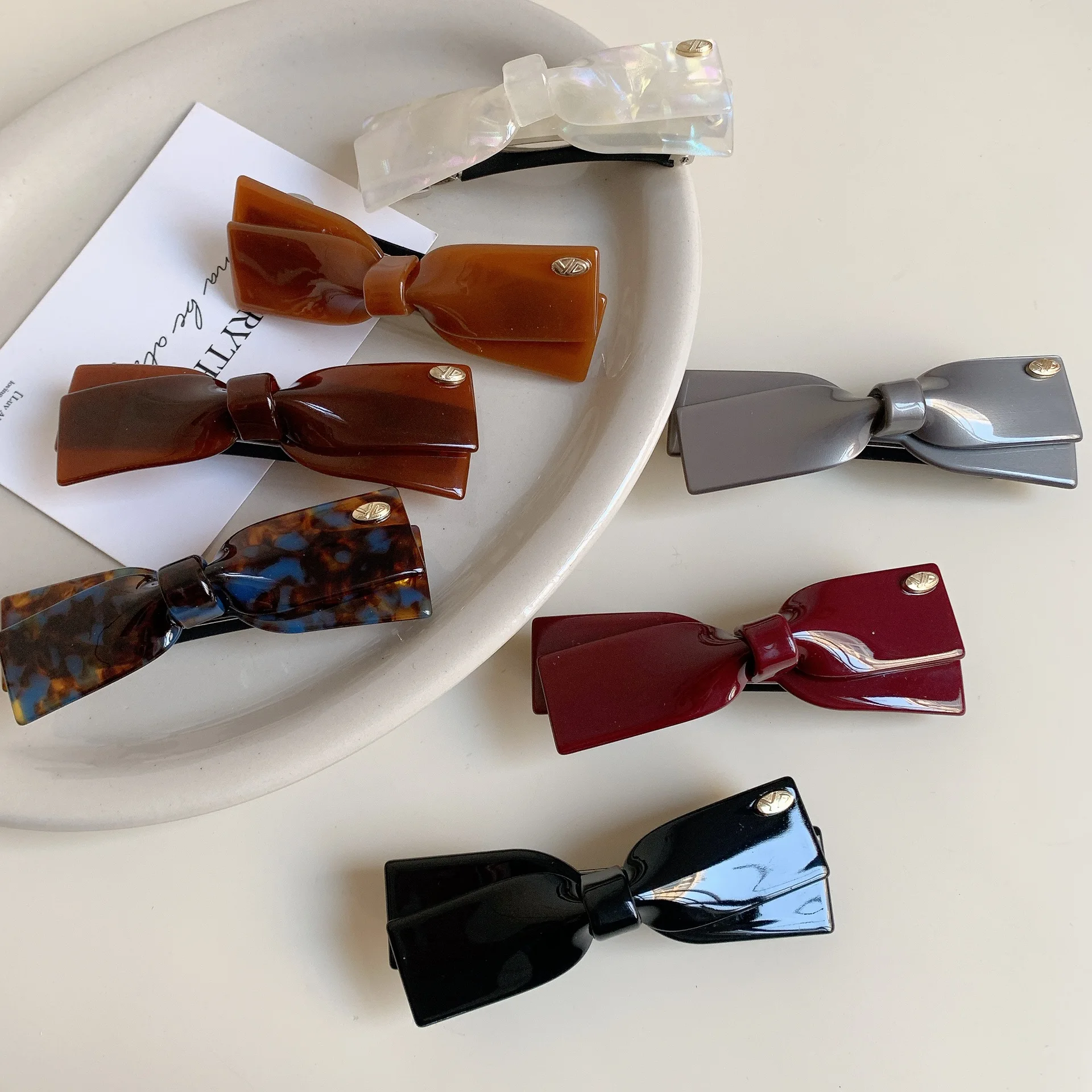 2025 New Premium Acetic Acid Hairpin Women's Back of Head Bow Hair Accessories Semi-Tie Hair Spring Clip Side Clip