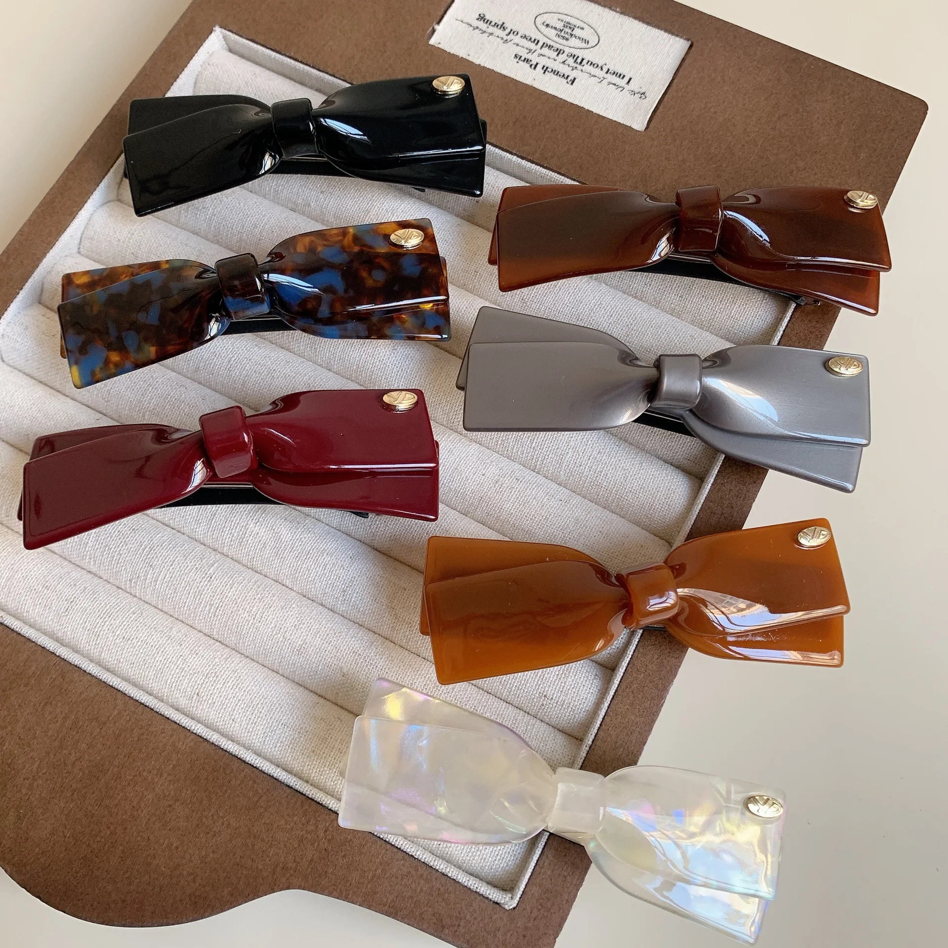 2025 New Premium Acetic Acid Hairpin Women's Back of Head Bow Hair Accessories Semi-Tie Hair Spring Clip Side Clip