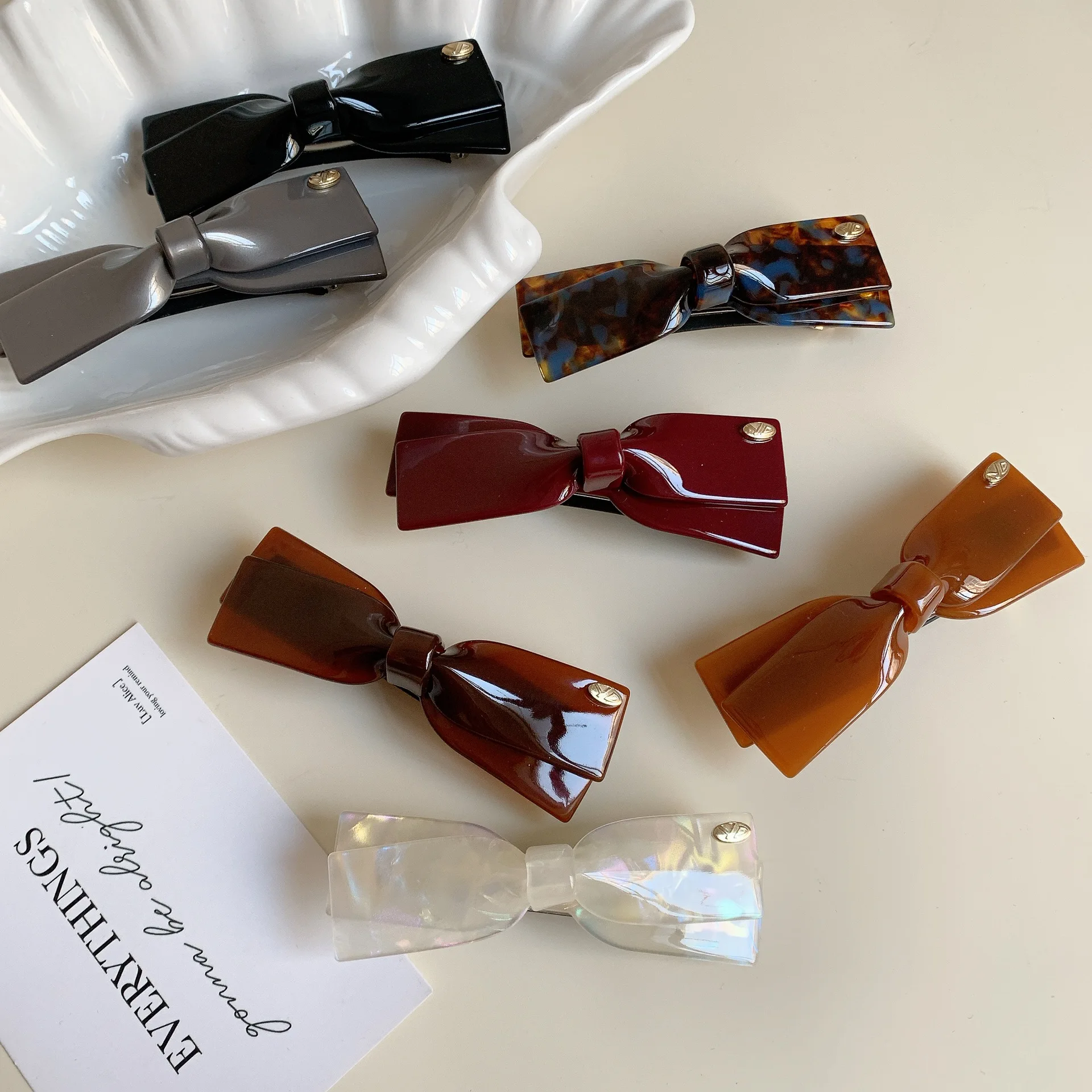 2025 New Premium Acetic Acid Hairpin Women's Back of Head Bow Hair Accessories Semi-Tie Hair Spring Clip Side Clip