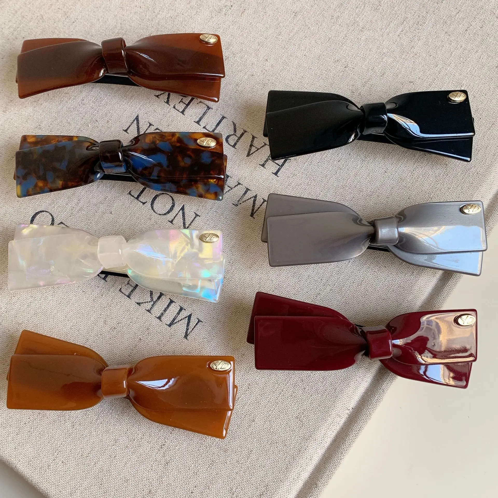 2025 New Premium Acetic Acid Hairpin Women's Back of Head Bow Hair Accessories Semi-Tie Hair Spring Clip Side Clip