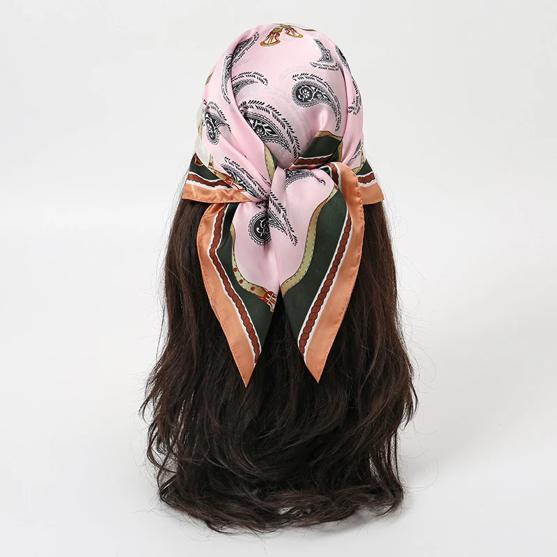 70x70cm Silk Scarf for Women Floral Printed Square Shawl Muslim Hijab Office Ladies Neck Scarf Hair Bandana Gift Muffler Foulard