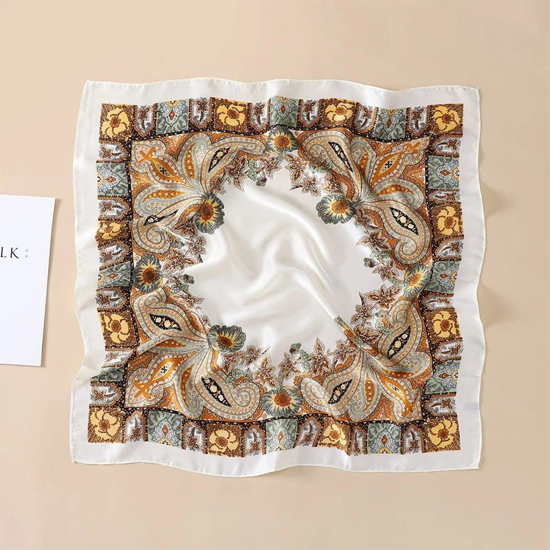 70x70cm Silk Scarf for Women Floral Printed Square Shawl Muslim Hijab Office Ladies Neck Scarf Hair Bandana Gift Muffler Foulard