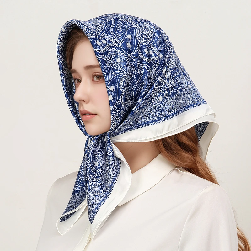 70x70cm Silk Scarf for Women Floral Printed Square Shawl Muslim Hijab Office Ladies Neck Scarf Hair Bandana Gift Muffler Foulard