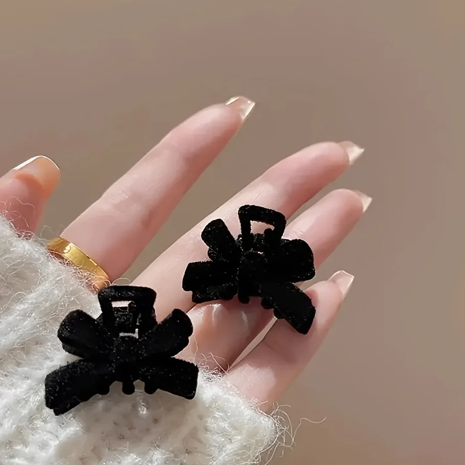2PCS/Set Black Red Velvet Butterfly Hairpin Popular Fashion Small Hair Clip Headwear