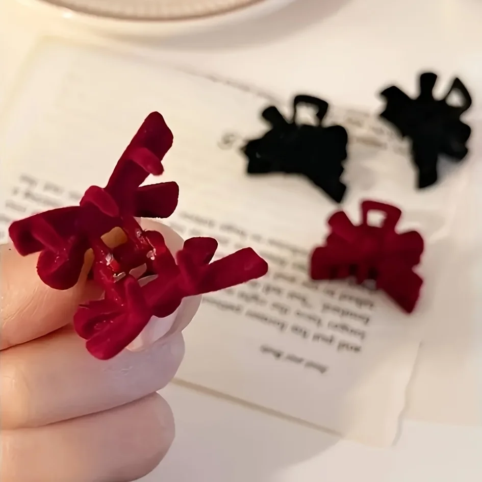 2PCS/Set Black Red Velvet Butterfly Hairpin Popular Fashion Small Hair Clip Headwear