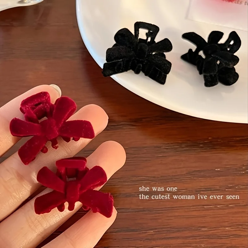 2PCS/Set Black Red Velvet Butterfly Hairpin Popular Fashion Small Hair Clip Headwear