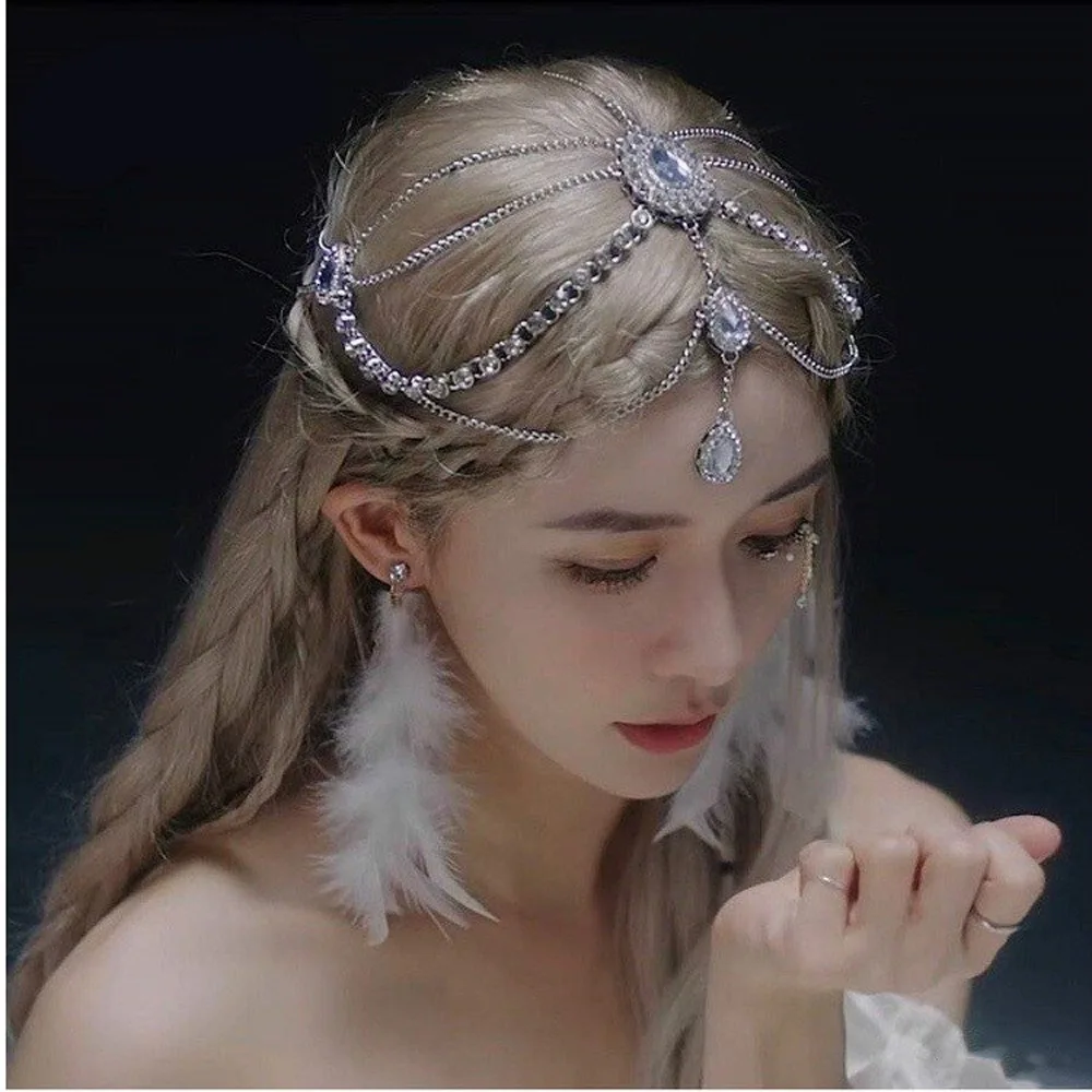 Luxury Jewelry Hair Accessories For Women Waterdrop Flower Tassel Forehead Chain Sexy Red Gemstone Hair Pendant Elegant Hairpin