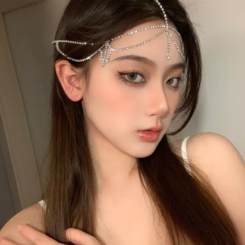 Luxury Jewelry Hair Accessories For Women Waterdrop Flower Tassel Forehead Chain Sexy Red Gemstone Hair Pendant Elegant Hairpin
