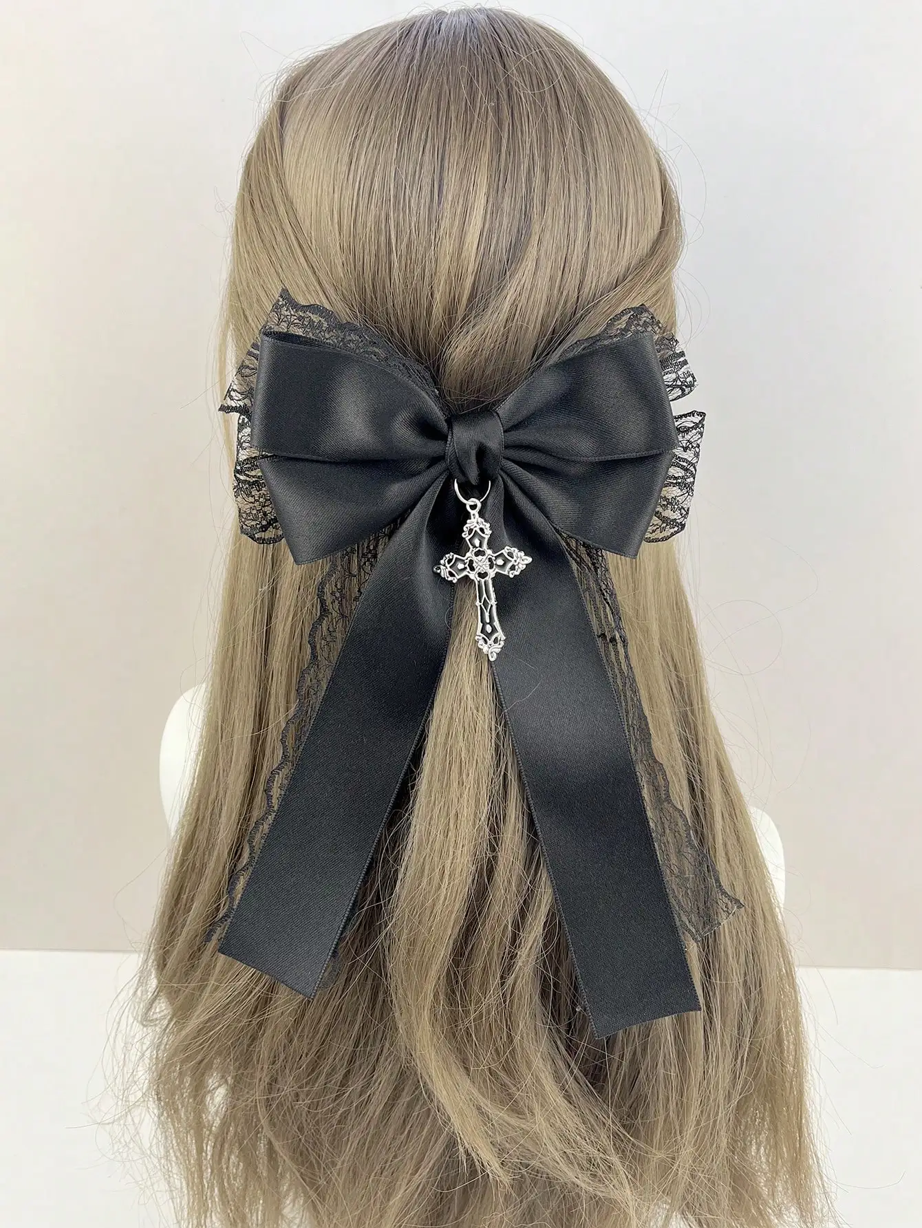 Ladies' black lace bow hair accessory hair clip Gothic cross with dark style