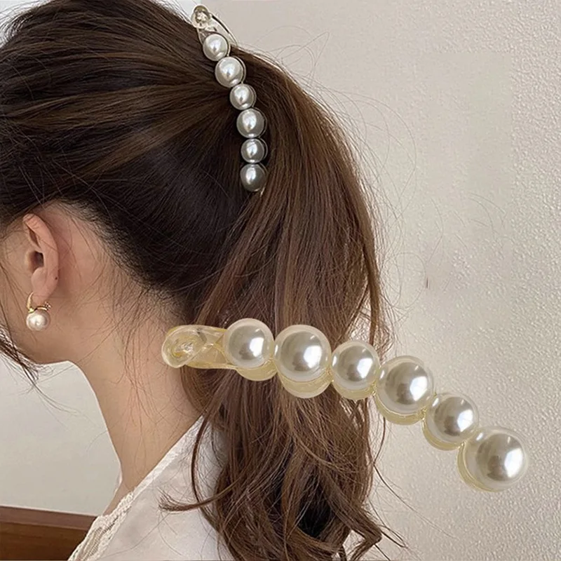 Pearl Vertical Banana Hairpin Banana Hair Clips Women Hairgrips Korean Ponytail Barrettes Clips for Grils Hair Accessories 2025