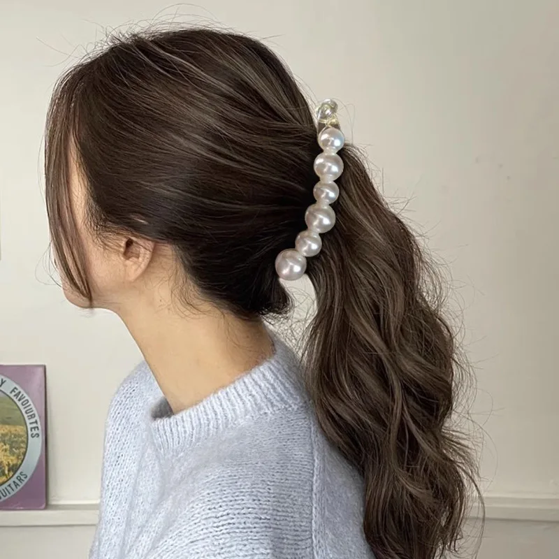 Pearl Vertical Banana Hairpin Banana Hair Clips Women Hairgrips Korean Ponytail Barrettes Clips for Grils Hair Accessories 2025