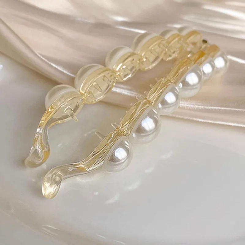 Pearl Vertical Banana Hairpin Banana Hair Clips Women Hairgrips Korean Ponytail Barrettes Clips for Grils Hair Accessories 2025