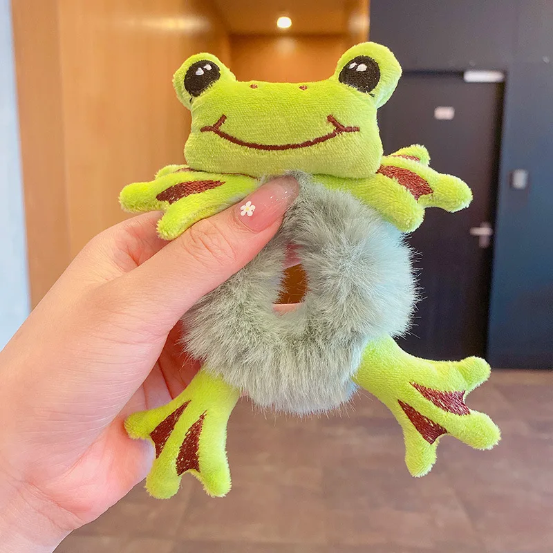 Women's Cute Cartoon Frog&Panda&Yellow Duck Plush Hair Ties, Ponytail & Bun Hairstyle Accessories With Elastic Bands For Women