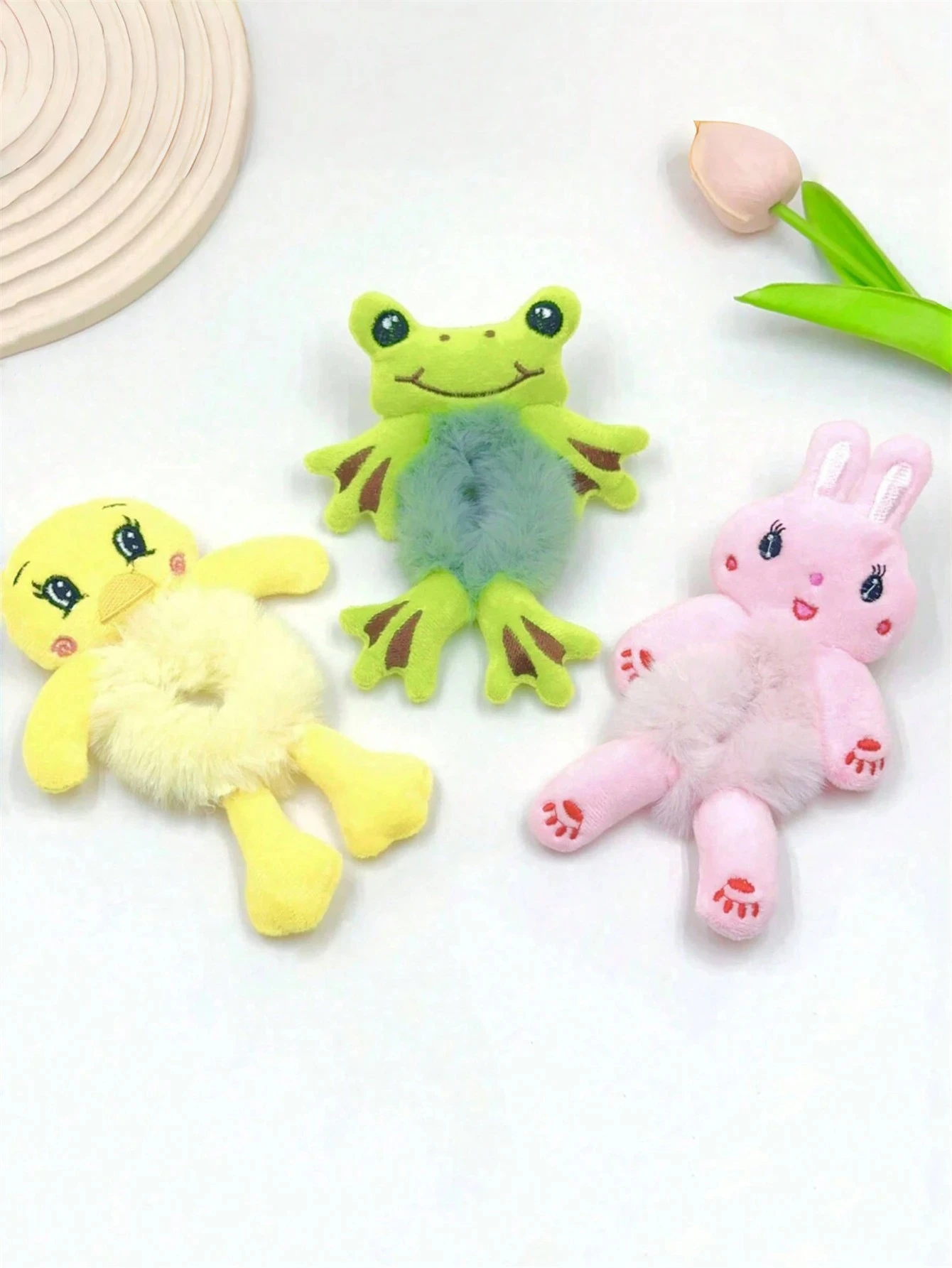 Women's Cute Cartoon Frog&Panda&Yellow Duck Plush Hair Ties, Ponytail & Bun Hairstyle Accessories With Elastic Bands For Women