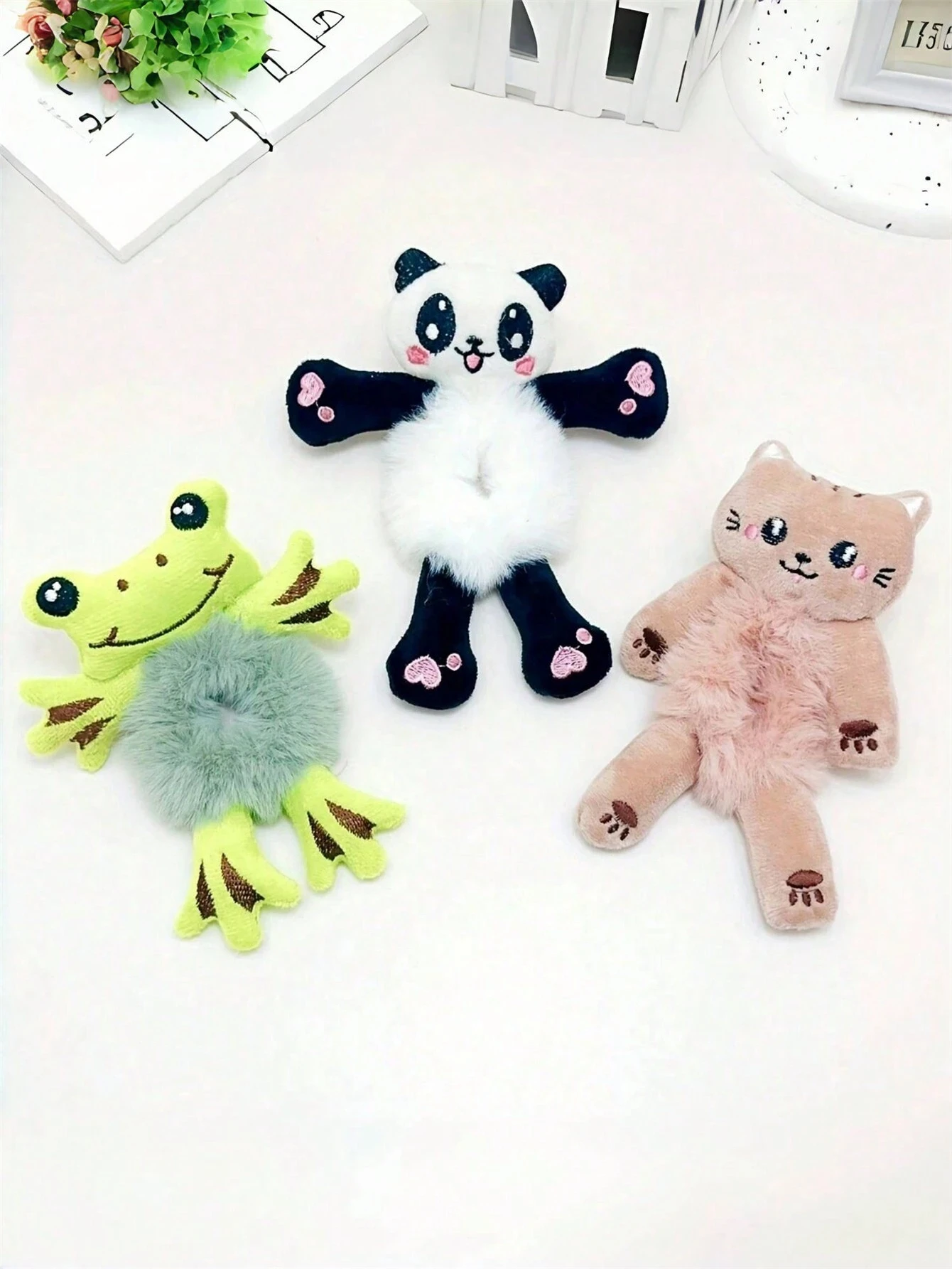 Women's Cute Cartoon Frog&Panda&Yellow Duck Plush Hair Ties, Ponytail & Bun Hairstyle Accessories With Elastic Bands For Women
