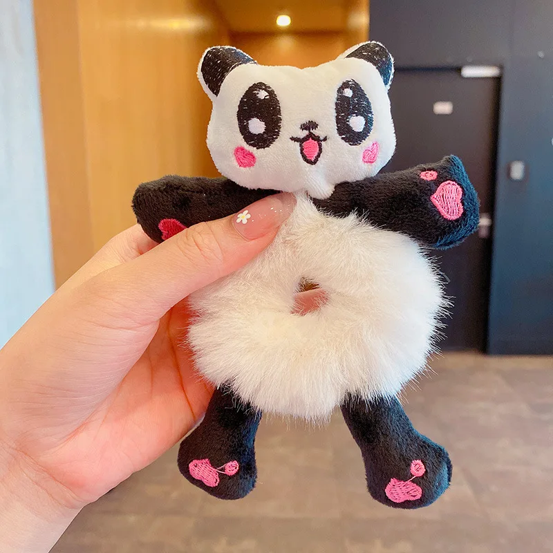 Women's Cute Cartoon Frog&Panda&Yellow Duck Plush Hair Ties, Ponytail & Bun Hairstyle Accessories With Elastic Bands For Women