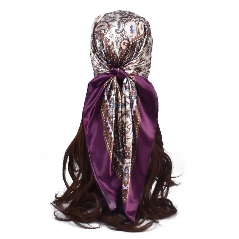 90X90cm Head Scarf Women Luxury Brand Silk Square Scarf Foulard Satin Bandana Soft Neckerchief Hijab Hair Scarves For Ladies