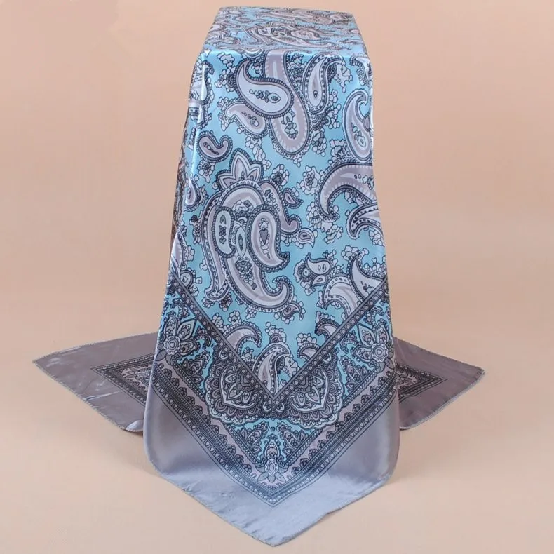 90X90cm Head Scarf Women Luxury Brand Silk Square Scarf Foulard Satin Bandana Soft Neckerchief Hijab Hair Scarves For Ladies