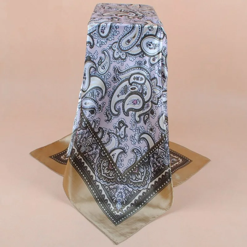 90X90cm Head Scarf Women Luxury Brand Silk Square Scarf Foulard Satin Bandana Soft Neckerchief Hijab Hair Scarves For Ladies