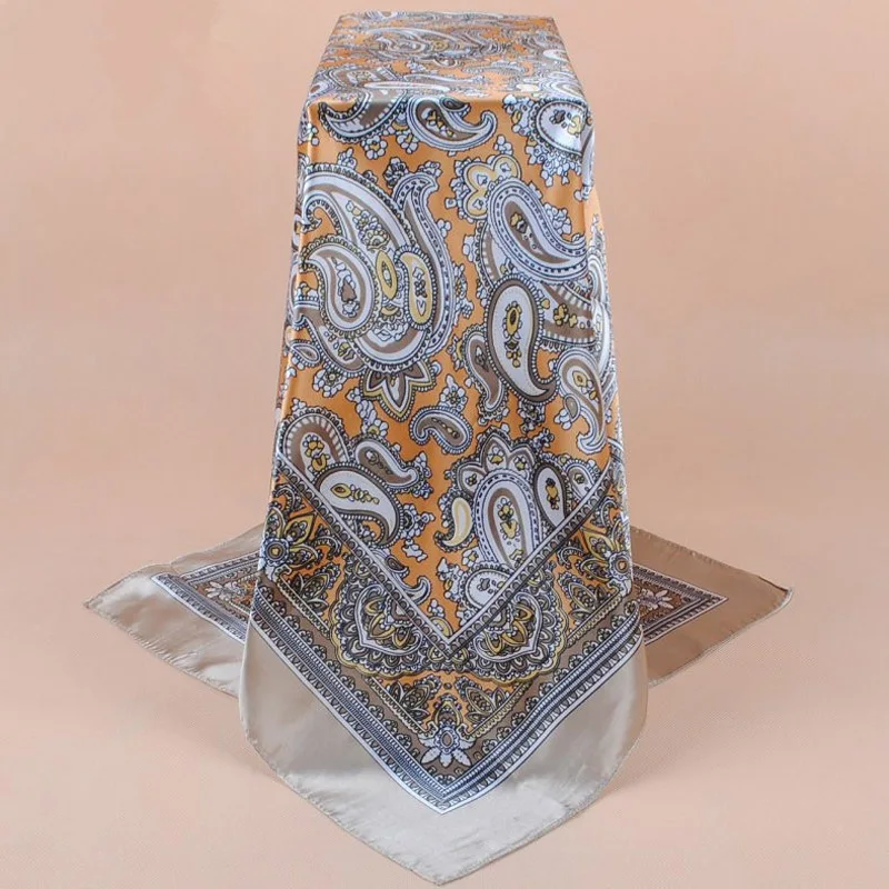 90X90cm Head Scarf Women Luxury Brand Silk Square Scarf Foulard Satin Bandana Soft Neckerchief Hijab Hair Scarves For Ladies