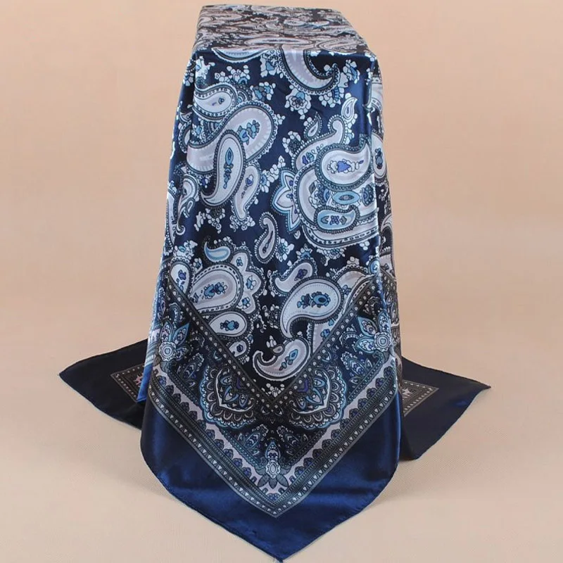 90X90cm Head Scarf Women Luxury Brand Silk Square Scarf Foulard Satin Bandana Soft Neckerchief Hijab Hair Scarves For Ladies
