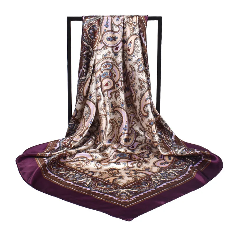 90X90cm Head Scarf Women Luxury Brand Silk Square Scarf Foulard Satin Bandana Soft Neckerchief Hijab Hair Scarves For Ladies