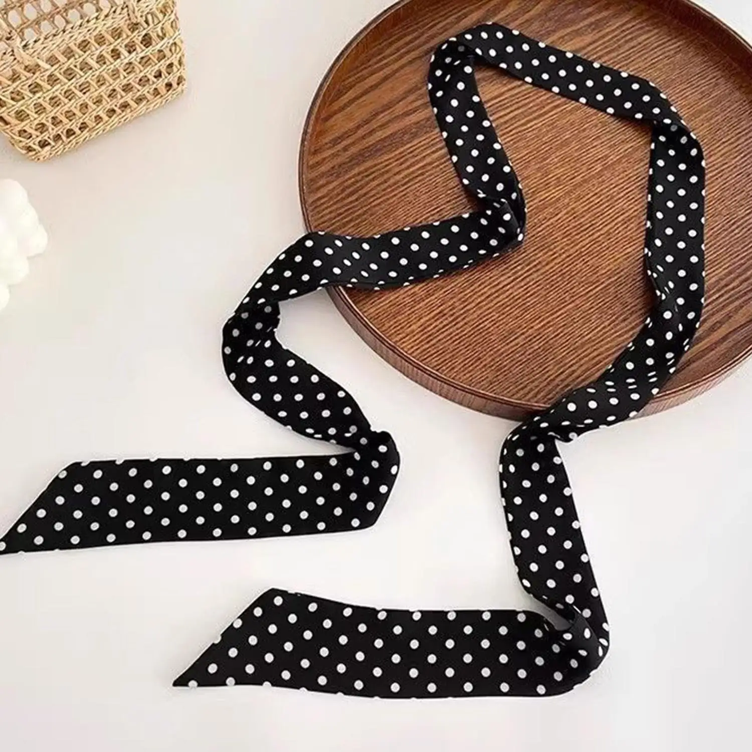 Korean Style Polka Dot Scarf For Women Handle Bag Ribbons Brand Fashion Head Scarf Narrow Long Skinny Neckerchief Headbands