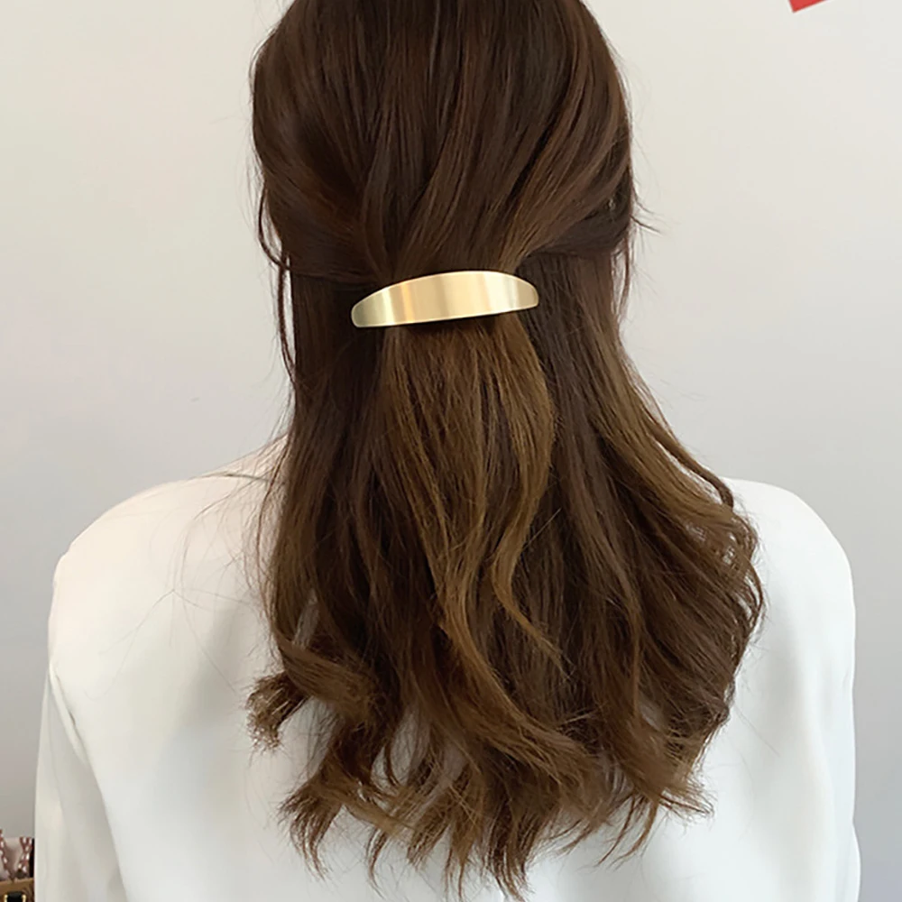 Simple Oval Shaped Barrettes Gold Silver Color Metal Spring Hair Clip French Styles Hairpins For Women Lady Decorative