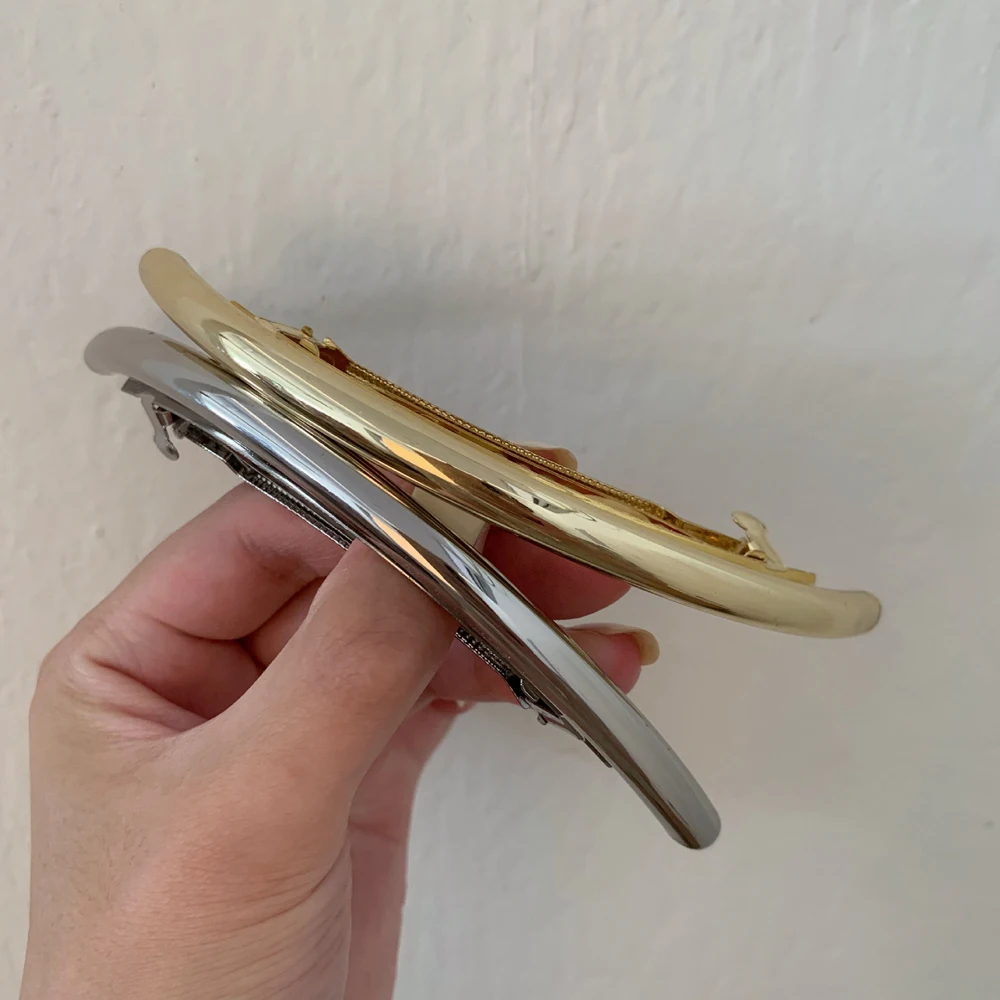 Simple Oval Shaped Barrettes Gold Silver Color Metal Spring Hair Clip French Styles Hairpins For Women Lady Decorative