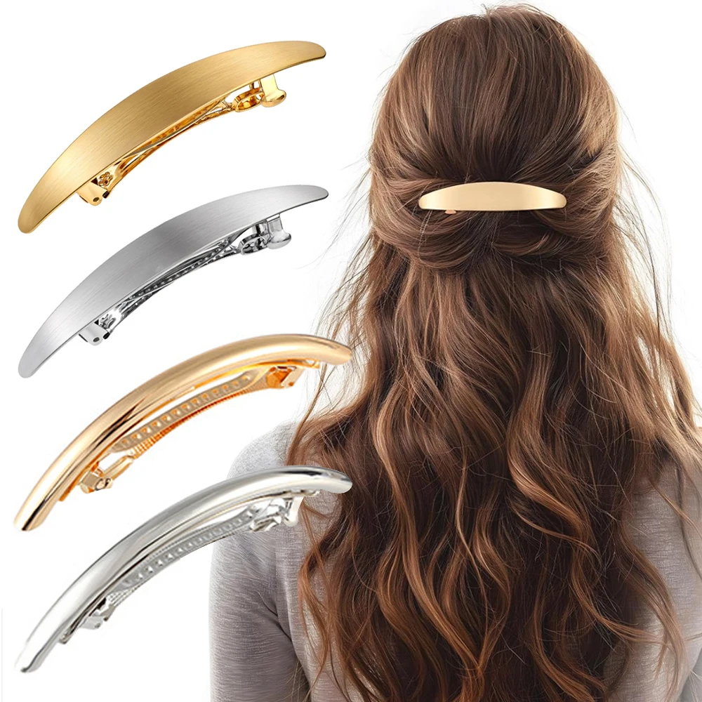 Simple Oval Shaped Barrettes Gold Silver Color Metal Spring Hair Clip French Styles Hairpins For Women Lady Decorative