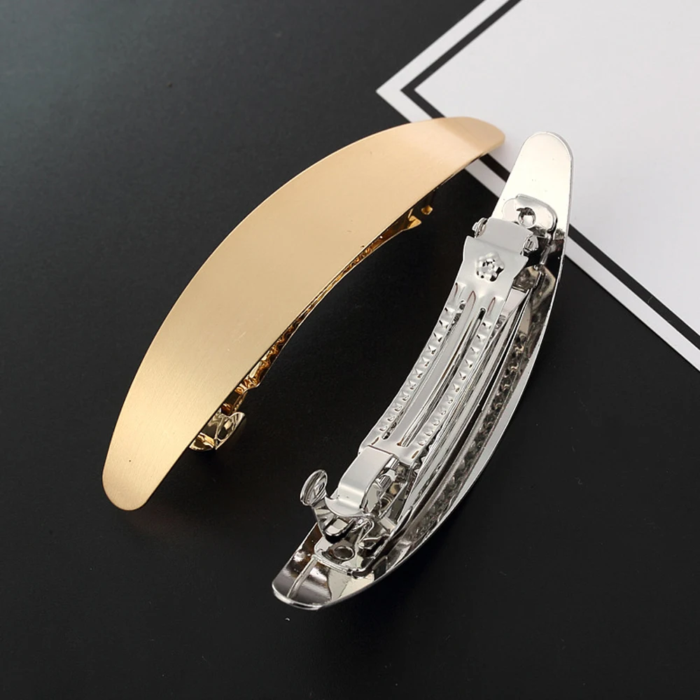 Simple Oval Shaped Barrettes Gold Silver Color Metal Spring Hair Clip French Styles Hairpins For Women Lady Decorative