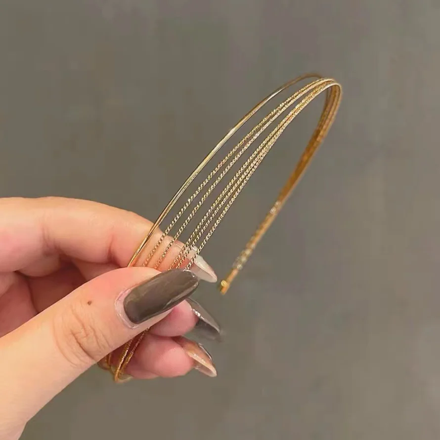 New Thin Headbands for Women Multilayer Alloy Hair Hoop Double Root Metal Hair Bands Hair Accessories Smooth Head Hoop Wholesale