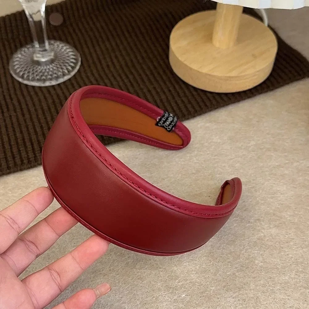 New 2025 Retro PU Leather Hairbands Wide Turbans Non-slip Hoop Headband Elegant Hair Accessories Women Girls Fashion Items Gifts