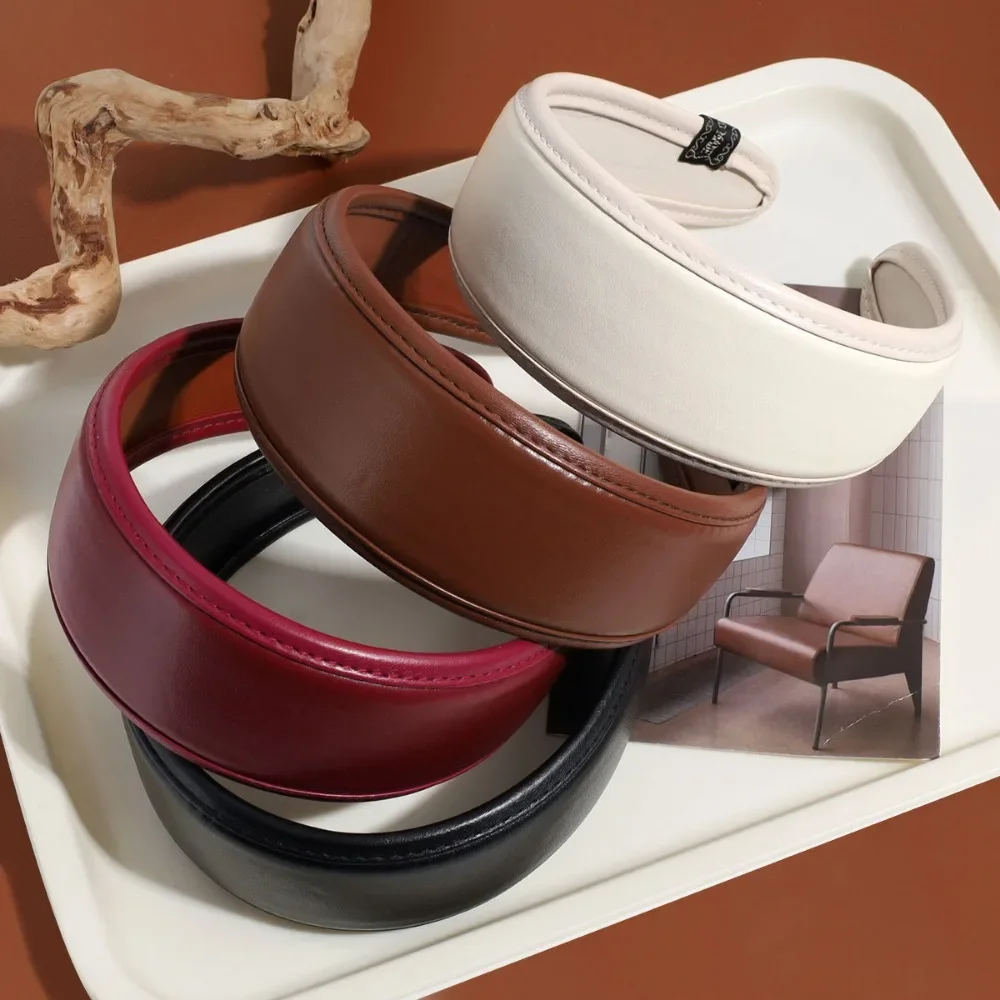 New 2025 Retro PU Leather Hairbands Wide Turbans Non-slip Hoop Headband Elegant Hair Accessories Women Girls Fashion Items Gifts