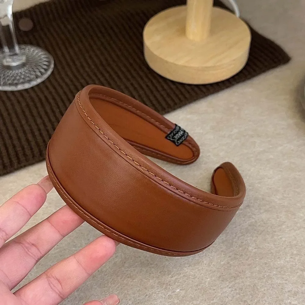 New 2025 Retro PU Leather Hairbands Wide Turbans Non-slip Hoop Headband Elegant Hair Accessories Women Girls Fashion Items Gifts
