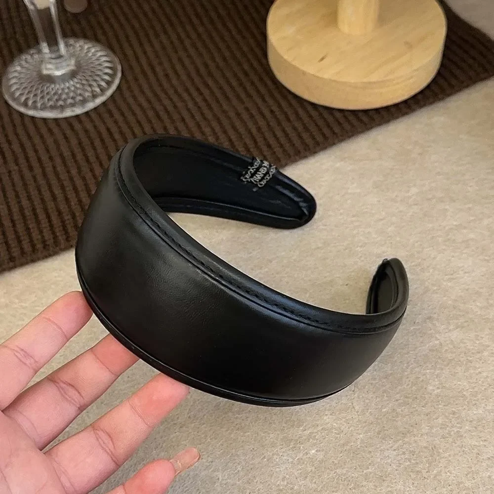 New 2025 Retro PU Leather Hairbands Wide Turbans Non-slip Hoop Headband Elegant Hair Accessories Women Girls Fashion Items Gifts