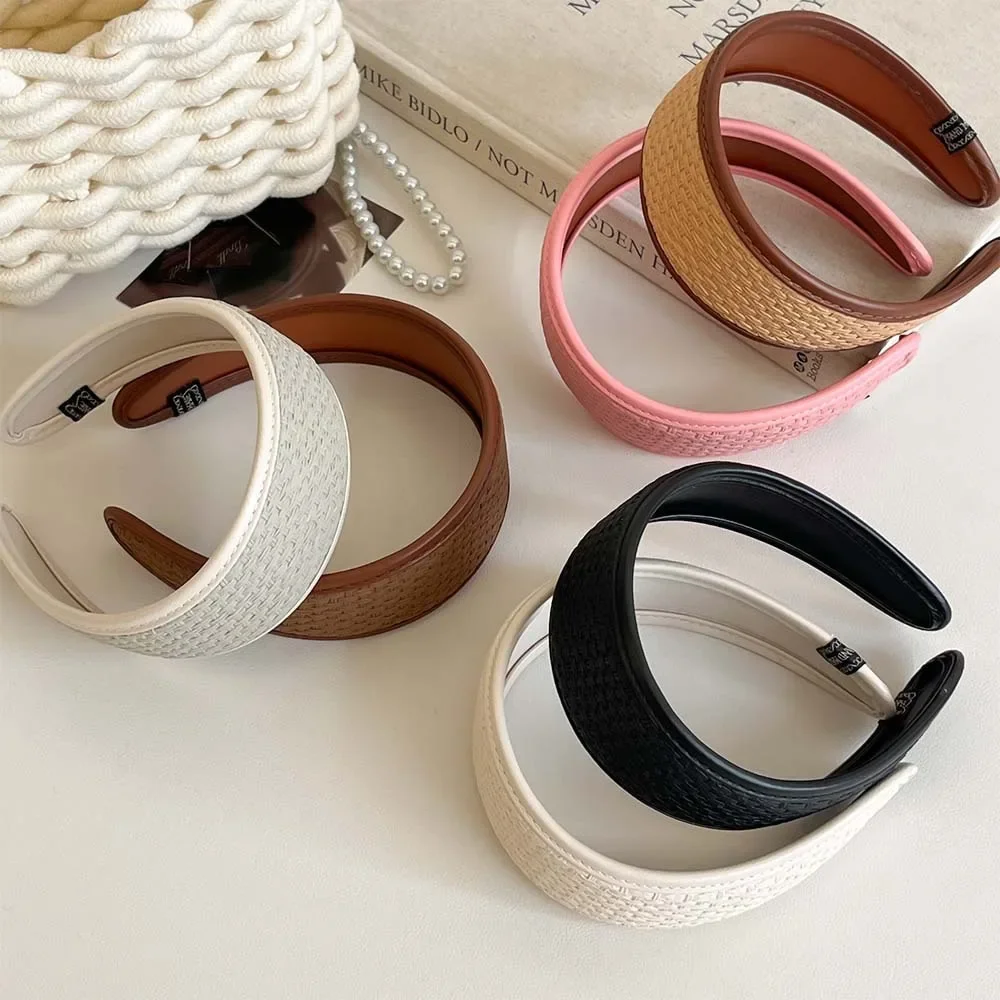 New 2025 Retro PU Leather Hairbands Wide Turbans Non-slip Hoop Headband Elegant Hair Accessories Women Girls Fashion Items Gifts