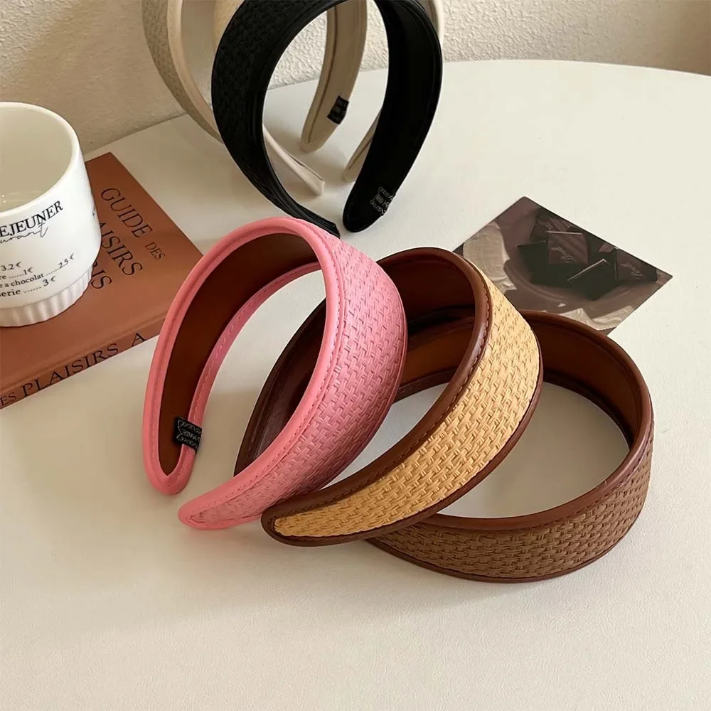 New 2025 Retro PU Leather Hairbands Wide Turbans Non-slip Hoop Headband Elegant Hair Accessories Women Girls Fashion Items Gifts