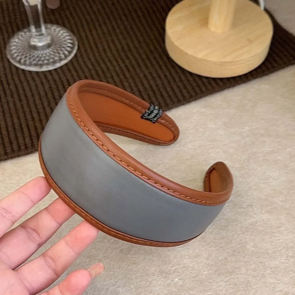 New 2025 Retro PU Leather Hairbands Wide Turbans Non-slip Hoop Headband Elegant Hair Accessories Women Girls Fashion Items Gifts