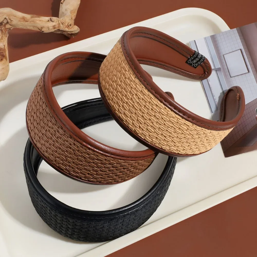 New 2025 Retro PU Leather Hairbands Wide Turbans Non-slip Hoop Headband Elegant Hair Accessories Women Girls Fashion Items Gifts
