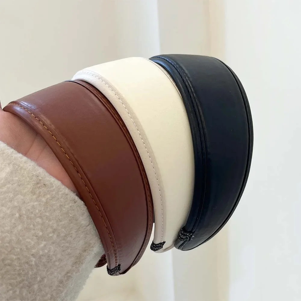 New 2025 Retro PU Leather Hairbands Wide Turbans Non-slip Hoop Headband Elegant Hair Accessories Women Girls Fashion Items Gifts