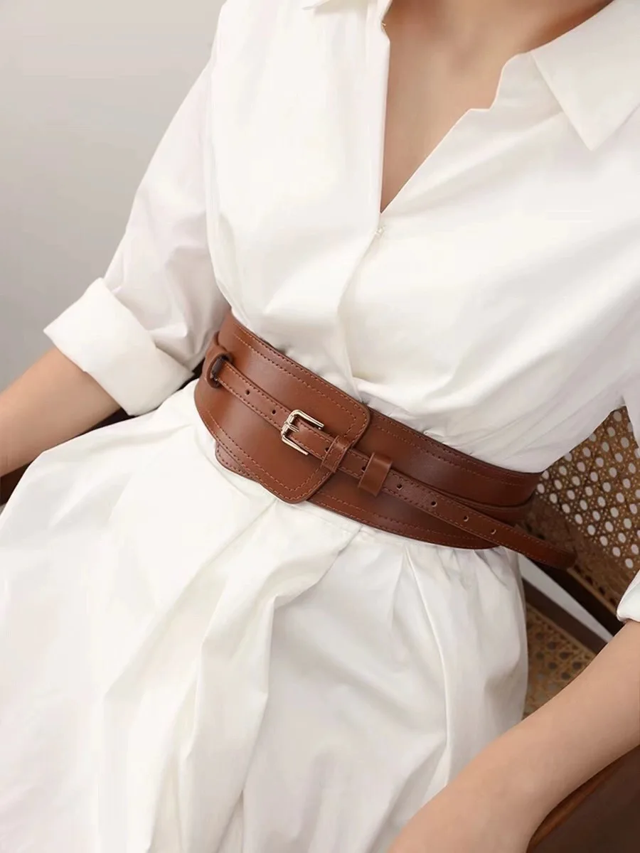 Simple Width Belt for Women Vintage Wide Leather Waistband Genuine Leather Waist Belt Fashion Wide Belts