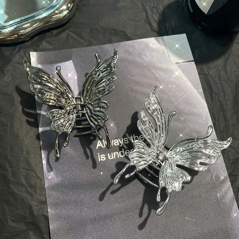Large Butterfly Hair Clamps Claw Clips for Women Pleated Silver Color Cross Geometric Hairpins Fashion Barrette Headdress A-