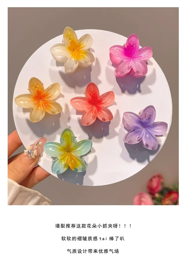 6Pcs Gradient Hair Clips New Flower Hair Claws Small Size Fashion Headwear Hairpin Crab Barrette Hair Accessories for Women