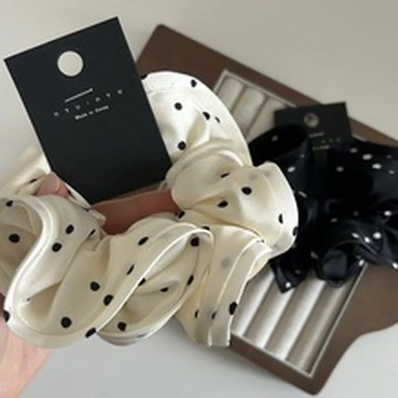 Korean Big Dot Scrunchies For Girls Elastic Hair Rubber Bands Women Large Hair Tie Black Hair Ring Rope Hairbands Headdress
