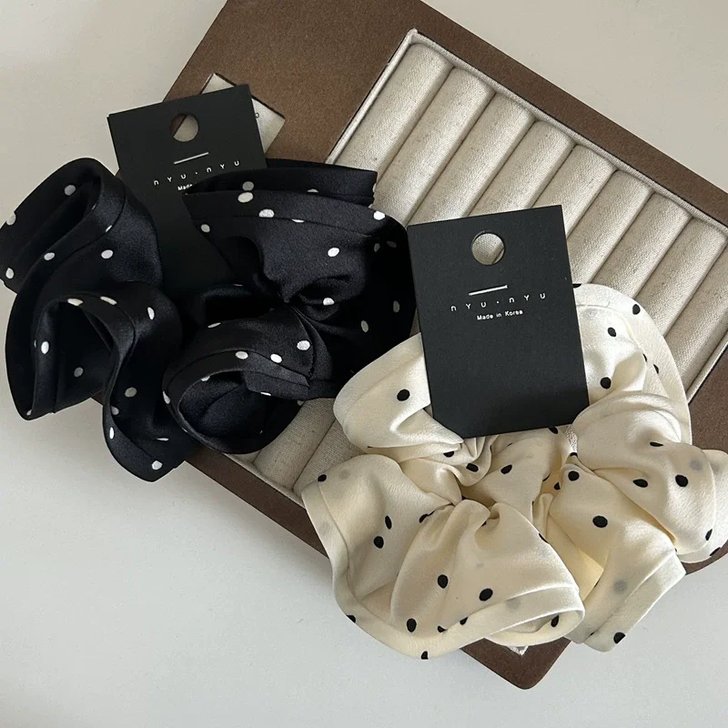 Korean Big Dot Scrunchies For Girls Elastic Hair Rubber Bands Women Large Hair Tie Black Hair Ring Rope Hairbands Headdress