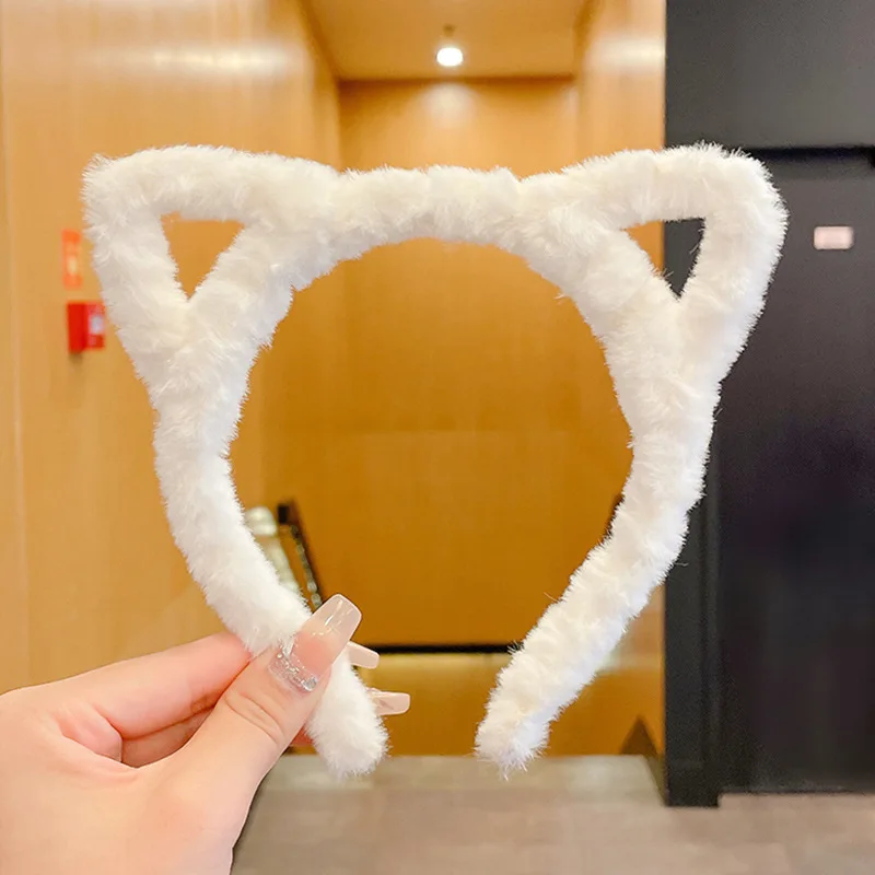 1pc hollow cat ears hairband girl heart hairpin cute plush headband wash face mask hairband hair tie clip