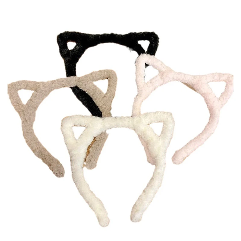 1pc hollow cat ears hairband girl heart hairpin cute plush headband wash face mask hairband hair tie clip