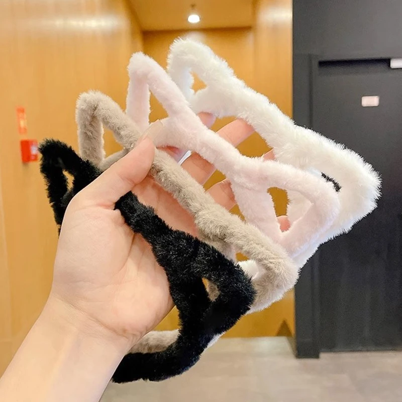 1pc hollow cat ears hairband girl heart hairpin cute plush headband wash face mask hairband hair tie clip