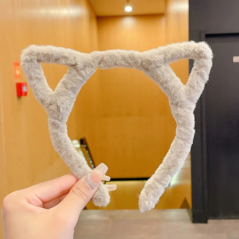 1pc hollow cat ears hairband girl heart hairpin cute plush headband wash face mask hairband hair tie clip